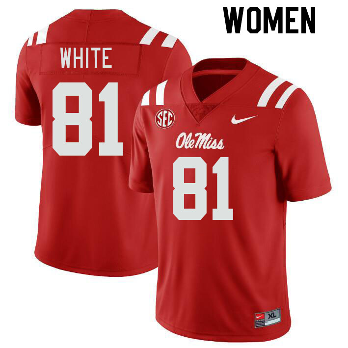 Women #81 Noreel White Ole Miss Rebels College Football Jerseys Stitched-Red